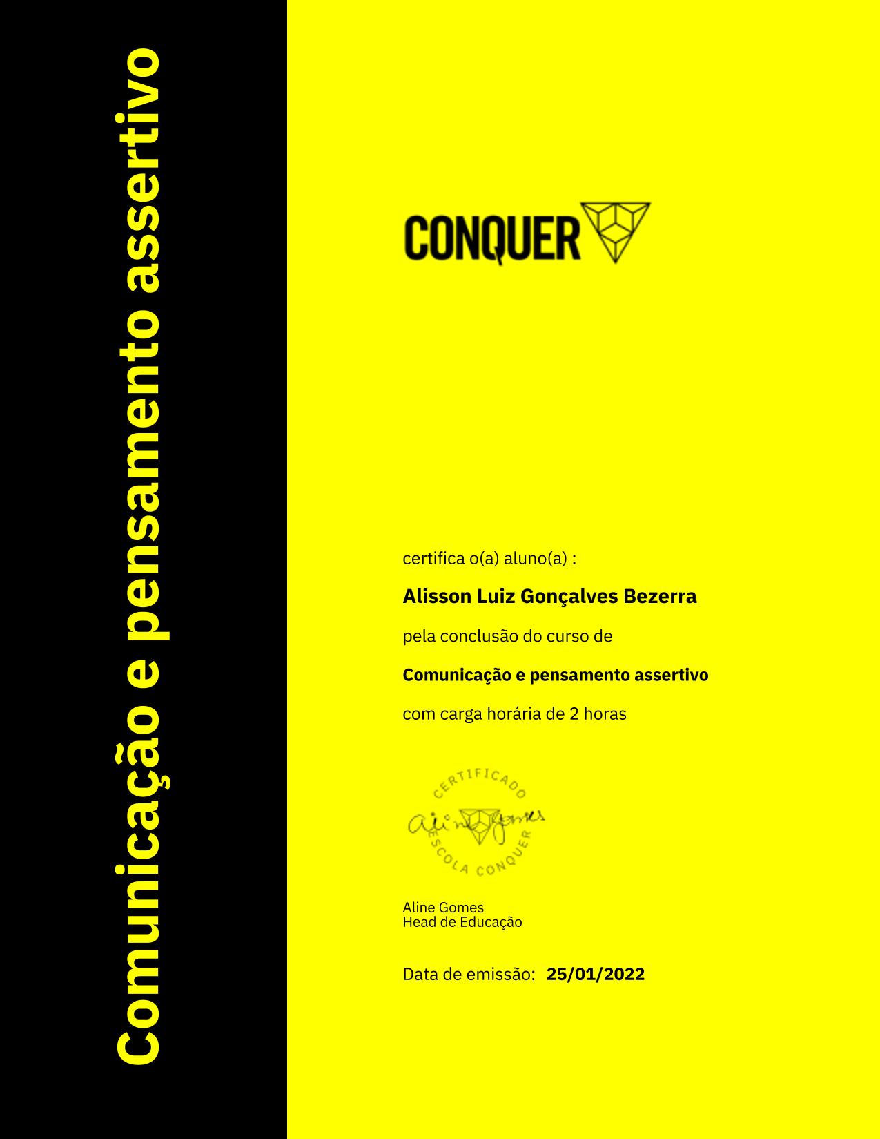 Certificado de Comunicação e pensamento assertivo